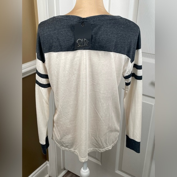 Chaser Charcoal Gray and White Baseball Tee Long Sleeve Top NWT Small - Picture 5 of 9